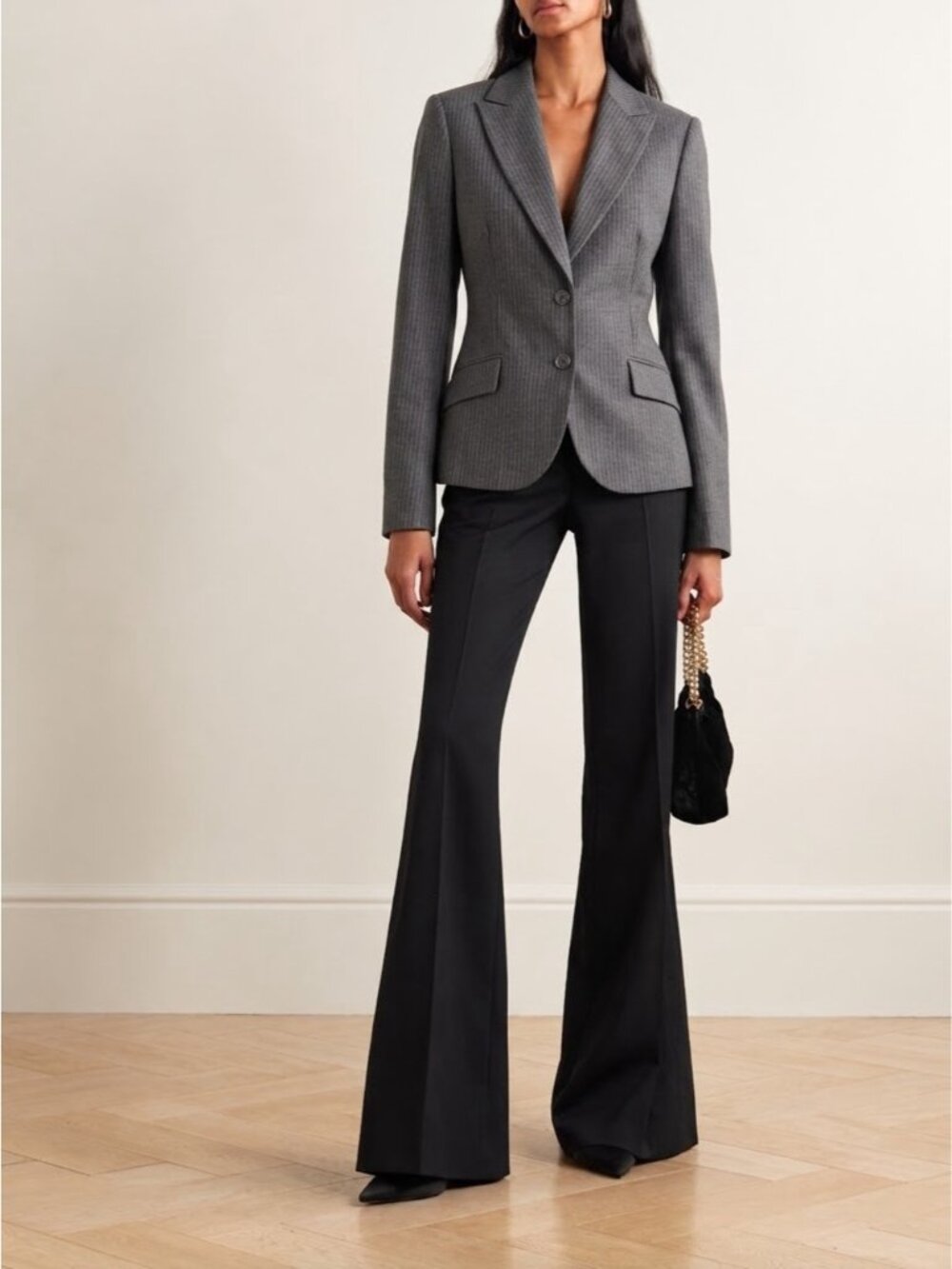 Theory 100% Wool Classic Dark Grey blue single breasted Pinstripe Blazer 6 chic